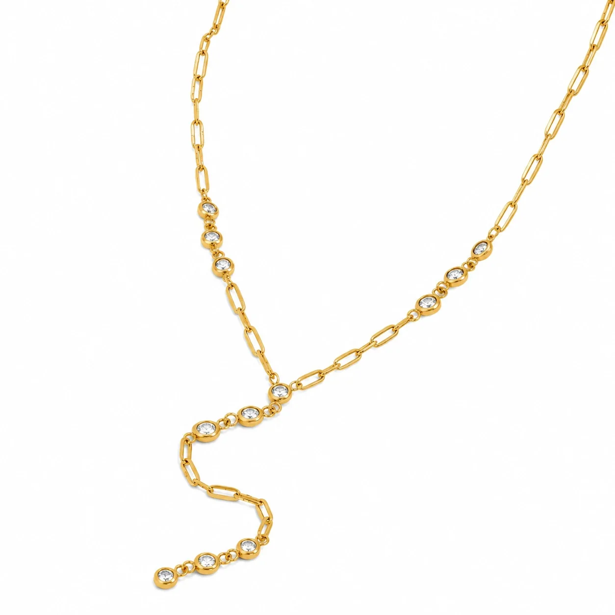 Photo produit : Collier Y avec cristaux sertis clos en acier inoxydable plaqué or