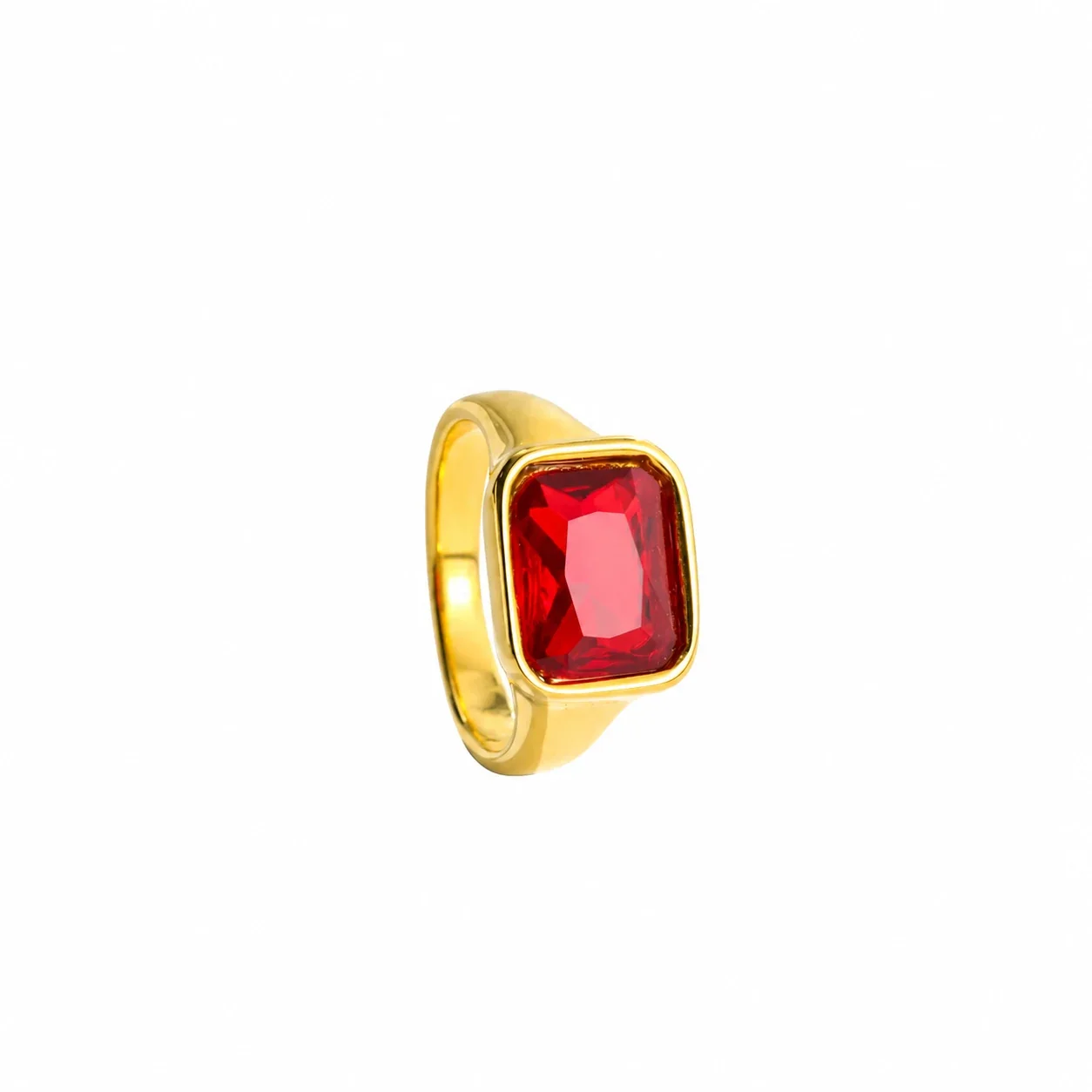 Crystal Wide-Band Ring with Bezel Setting, Gold-Plated Steel