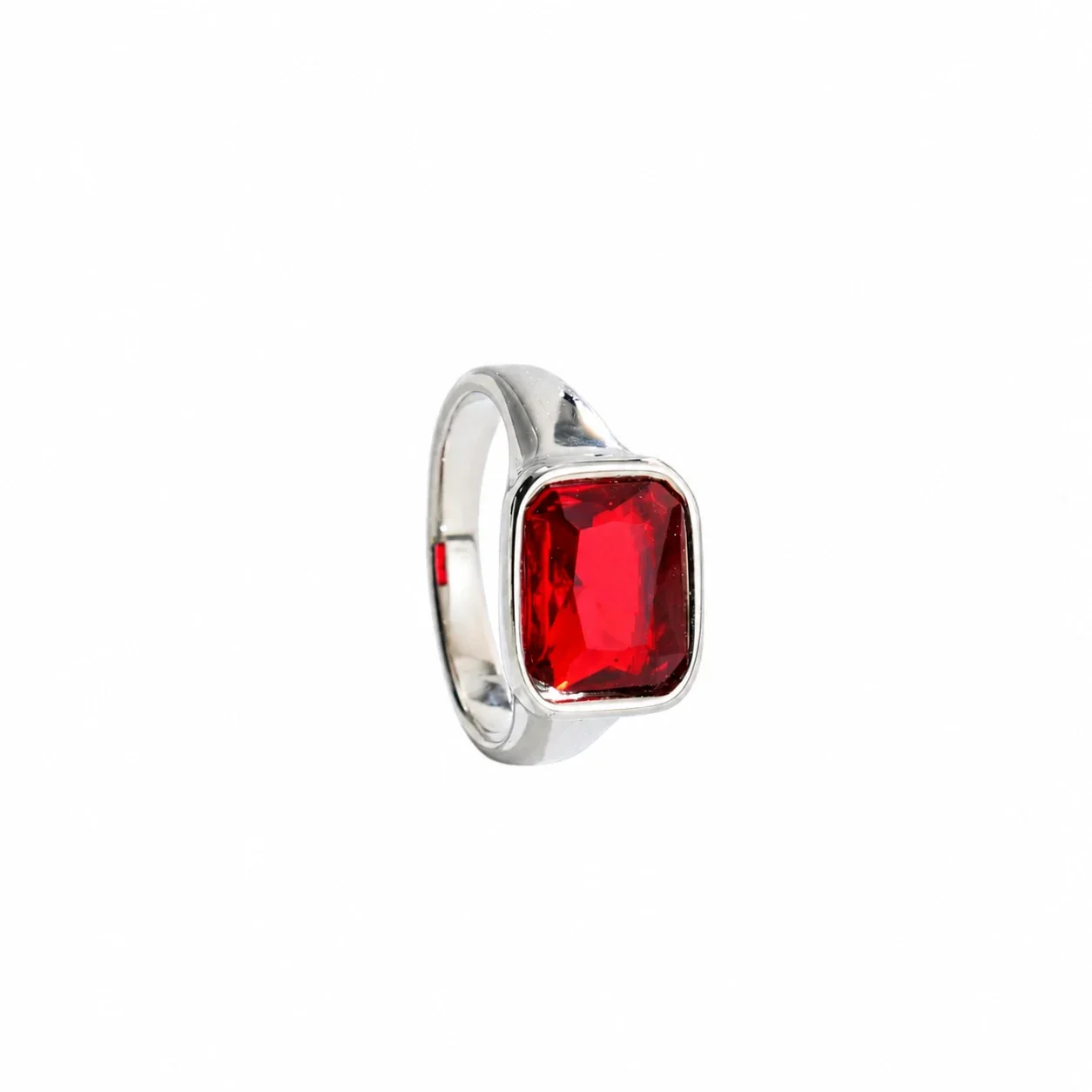 Crystal Wide-Band Ring with Bezel Setting, Gold-Plated Steel