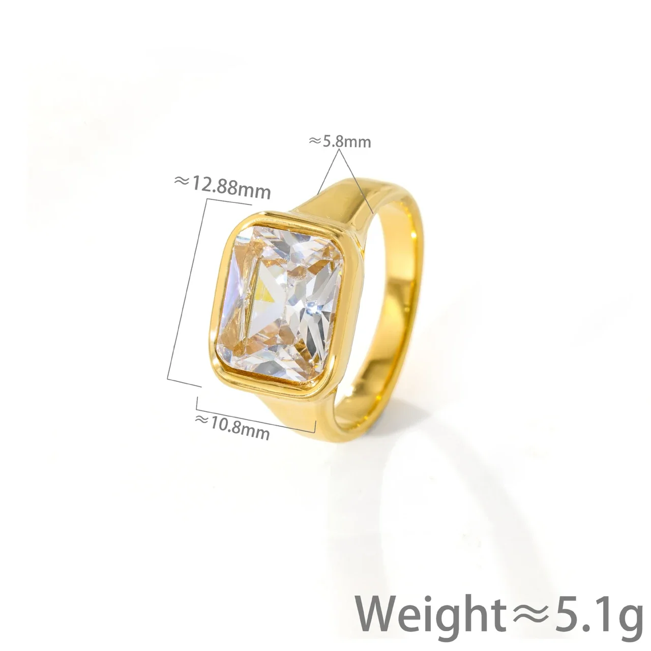 Crystal Wide-Band Ring with Bezel Setting, Gold-Plated Steel