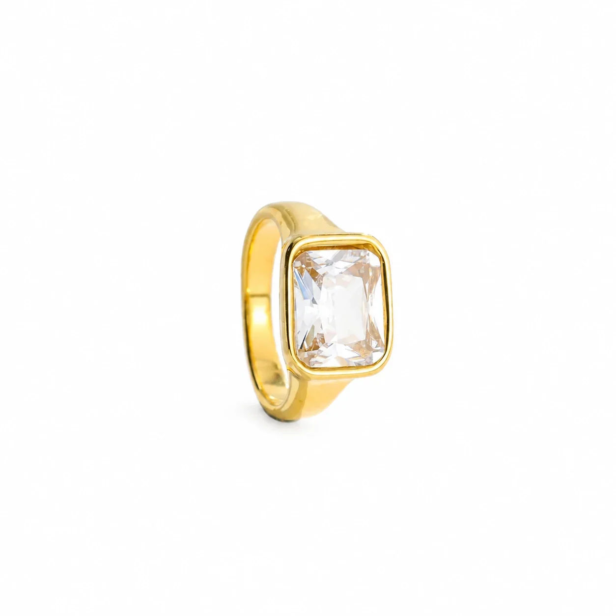 Crystal Wide-Band Ring with Bezel Setting, Gold-Plated Steel - Gold White Crystal