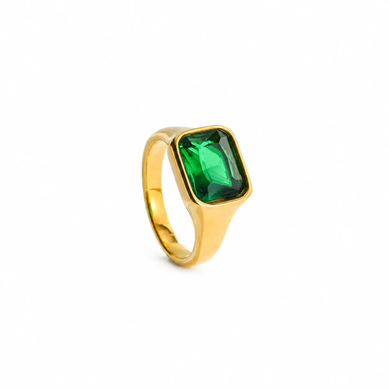 Crystal Wide-Band Ring with Bezel Setting, Gold-Plated Steel - Gold Green Crystal