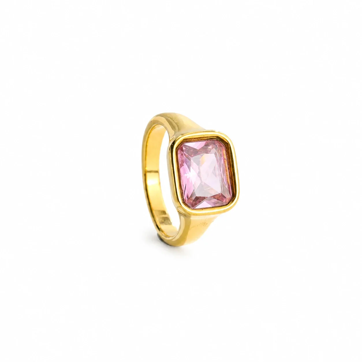 Crystal Wide-Band Ring with Bezel Setting, Gold-Plated Steel - Gold Pink Crystal