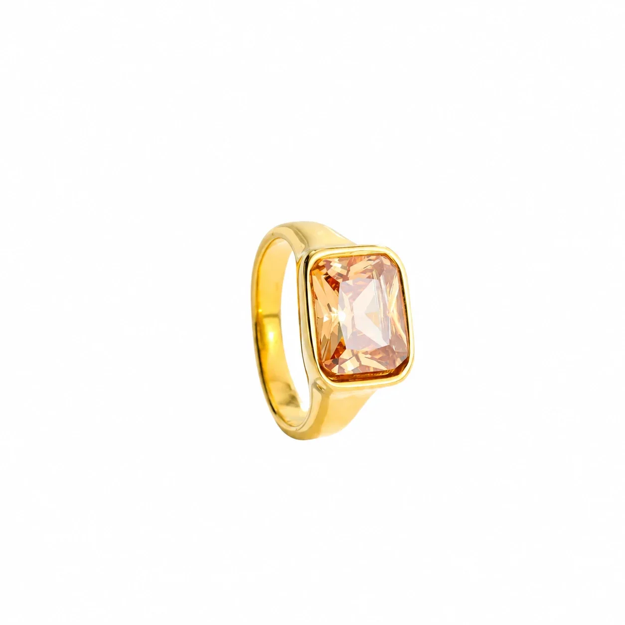 Crystal Wide-Band Ring with Bezel Setting, Gold-Plated Steel - Gold Champagne Crystal
