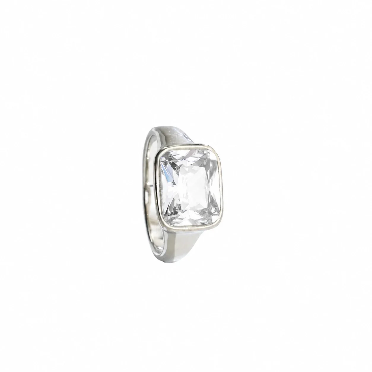 Crystal Wide-Band Ring with Bezel Setting, Gold-Plated Steel - Silver White Crystal
