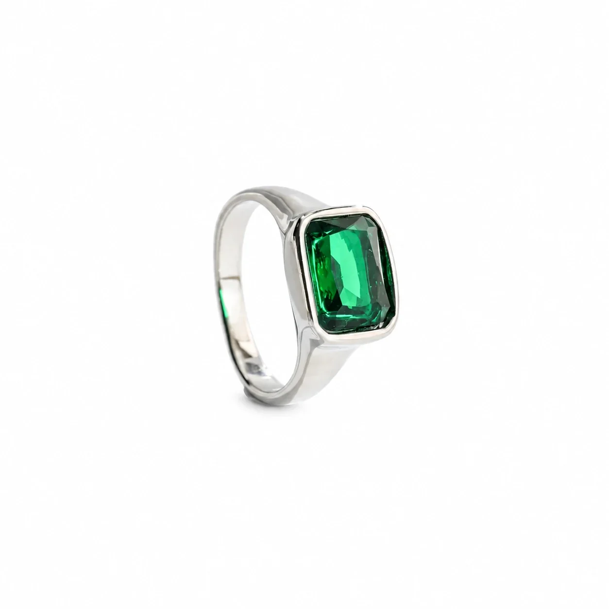 Crystal Wide-Band Ring with Bezel Setting, Gold-Plated Steel - Silver Green Crystal