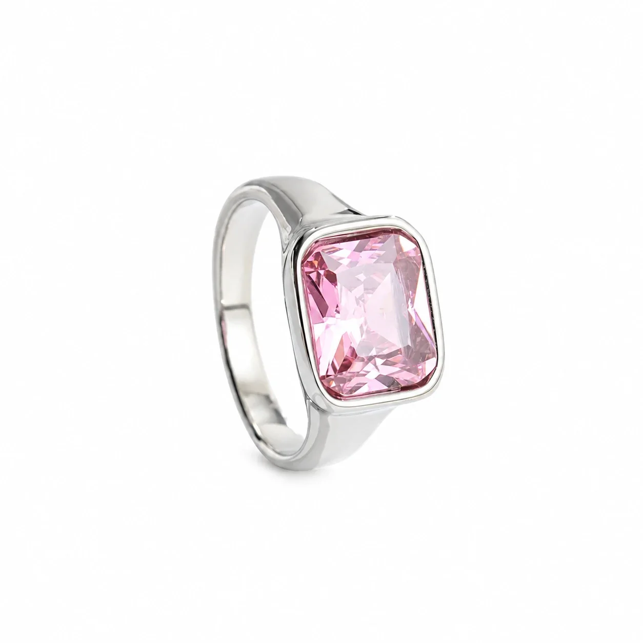 Crystal Wide-Band Ring with Bezel Setting, Gold-Plated Steel - Silver Pink Crystal