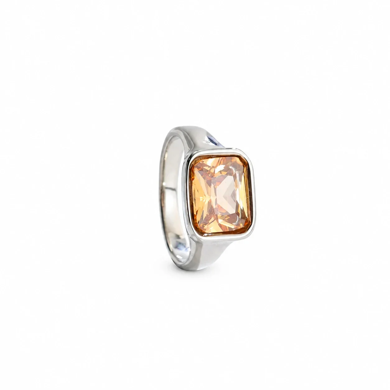 Crystal Wide-Band Ring with Bezel Setting, Gold-Plated Steel - Silver Champagne Crystal