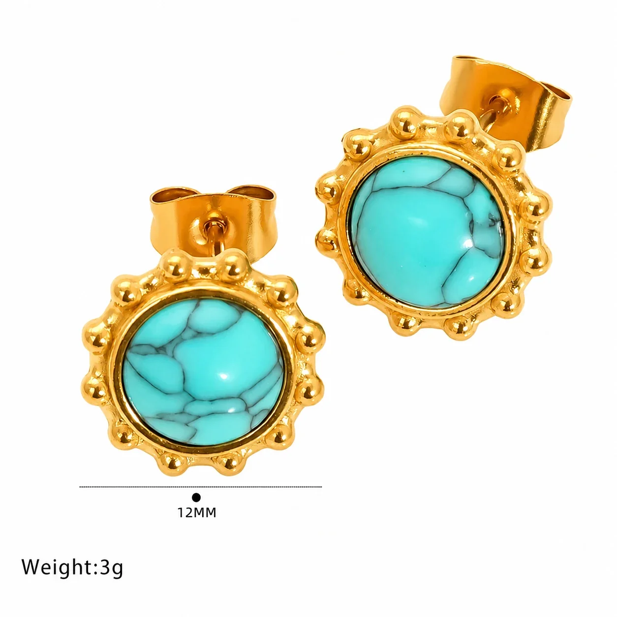 Ornate 18K Gold-Plated Flower Bezel Stone Stud Earrings - Gold Teardrop Blue Stone