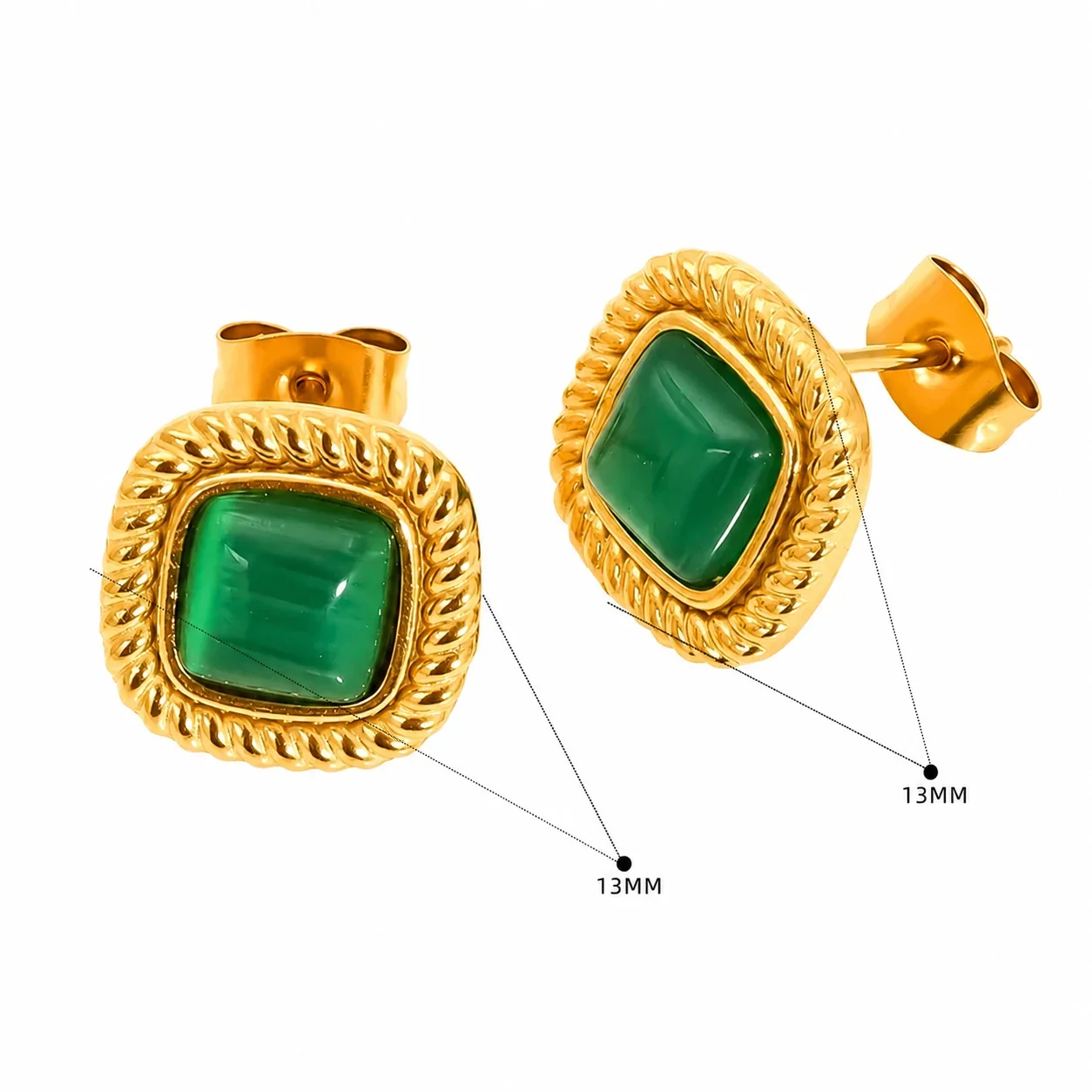 Ornate 18K Gold-Plated Flower Bezel Stone Stud Earrings - Gold Round Blue Stone