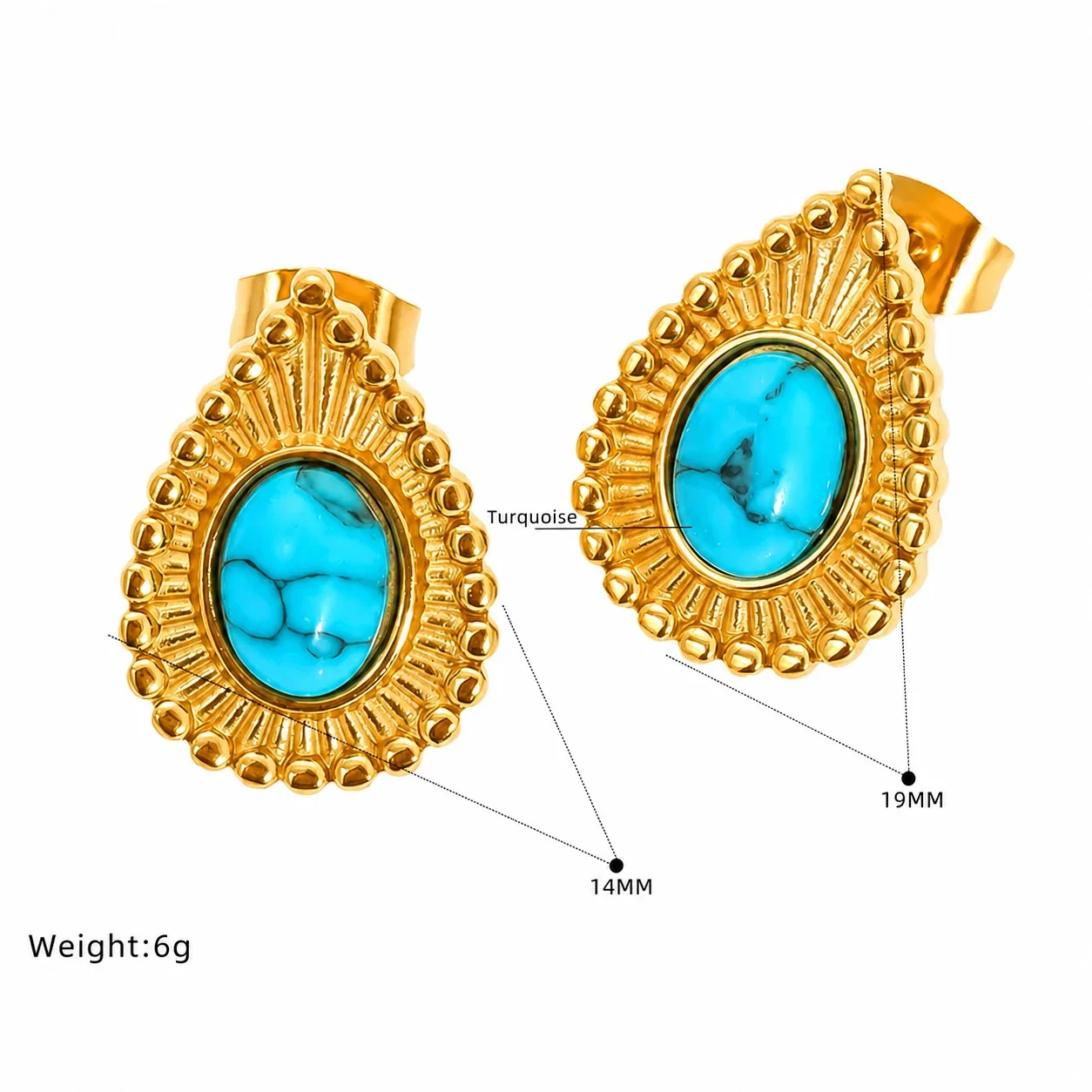 Ornate 18K Gold-Plated Flower Bezel Stone Stud Earrings - Gold Cushion Green Stone