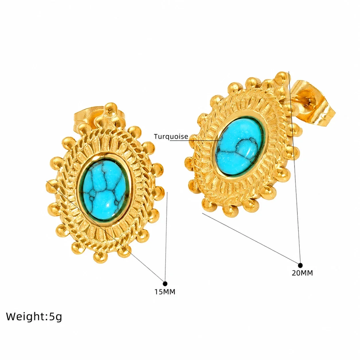 Ornate 18K Gold-Plated Flower Bezel Stone Stud Earrings - Gold Assorted Stone Studs