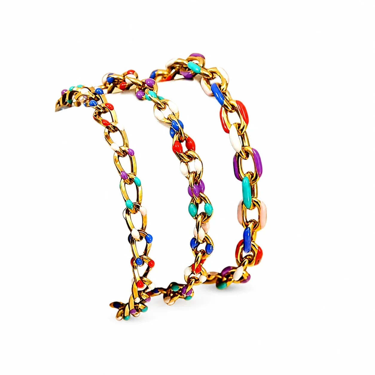 Vibrant Stainless Steel Gold-Tone Enamel Curb Chain Bracelet