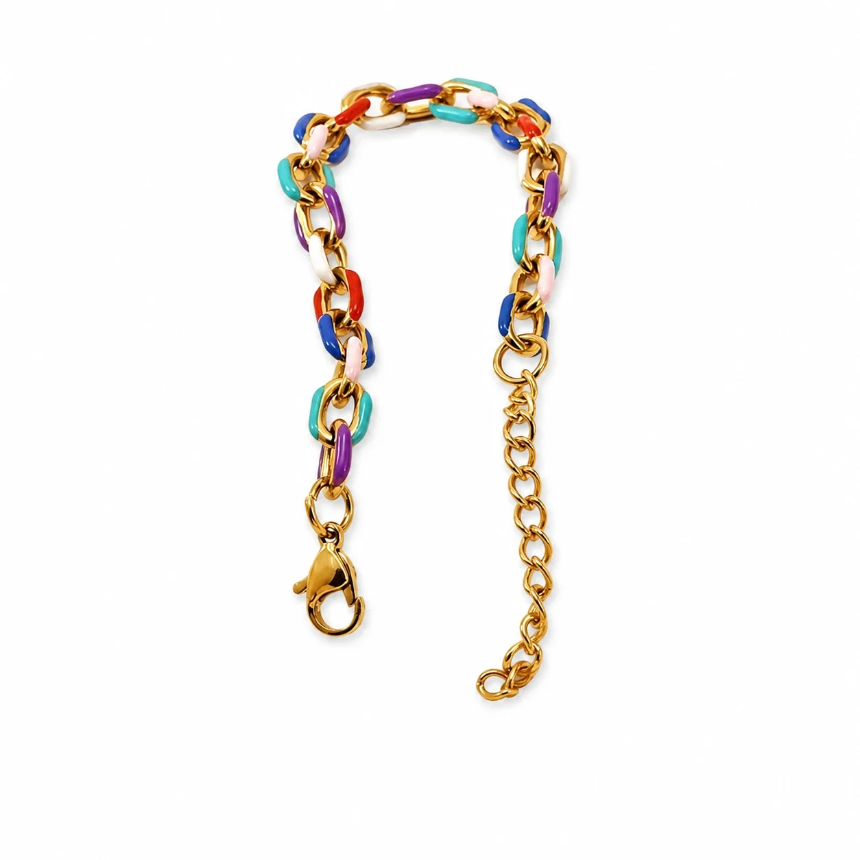 Vibrant Stainless Steel Gold-Tone Enamel Curb Chain Bracelet