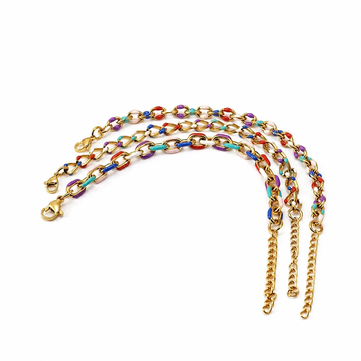 Vibrant Stainless Steel Gold-Tone Enamel Curb Chain Bracelet