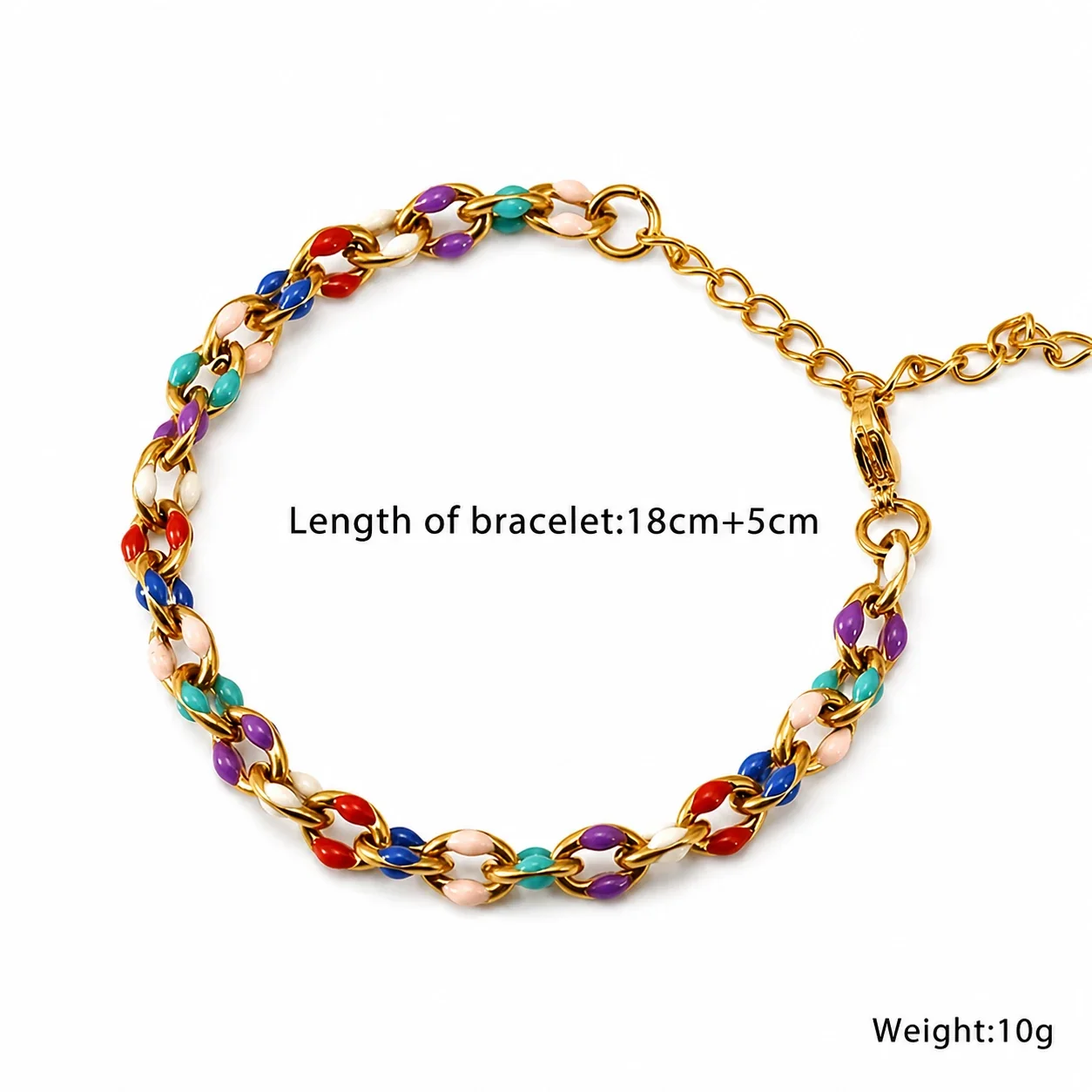 Vibrant Stainless Steel Gold-Tone Enamel Curb Chain Bracelet - Gold Multicolor Large Links