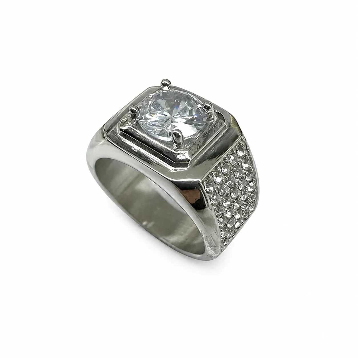 Bold 316 Stainless Steel Cushion CZ Signet Ring