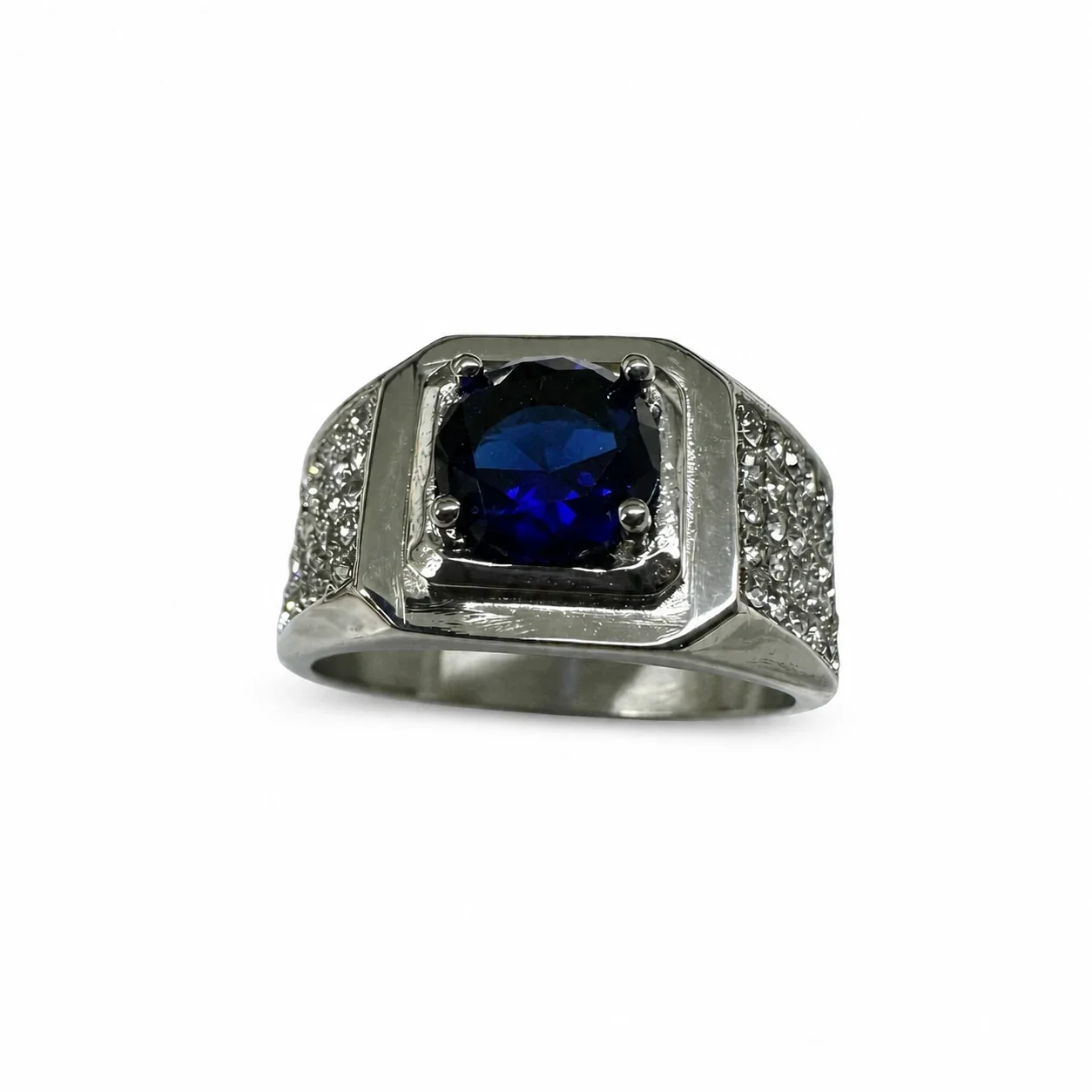 Bold 316 Stainless Steel Cushion CZ Signet Ring - Blue