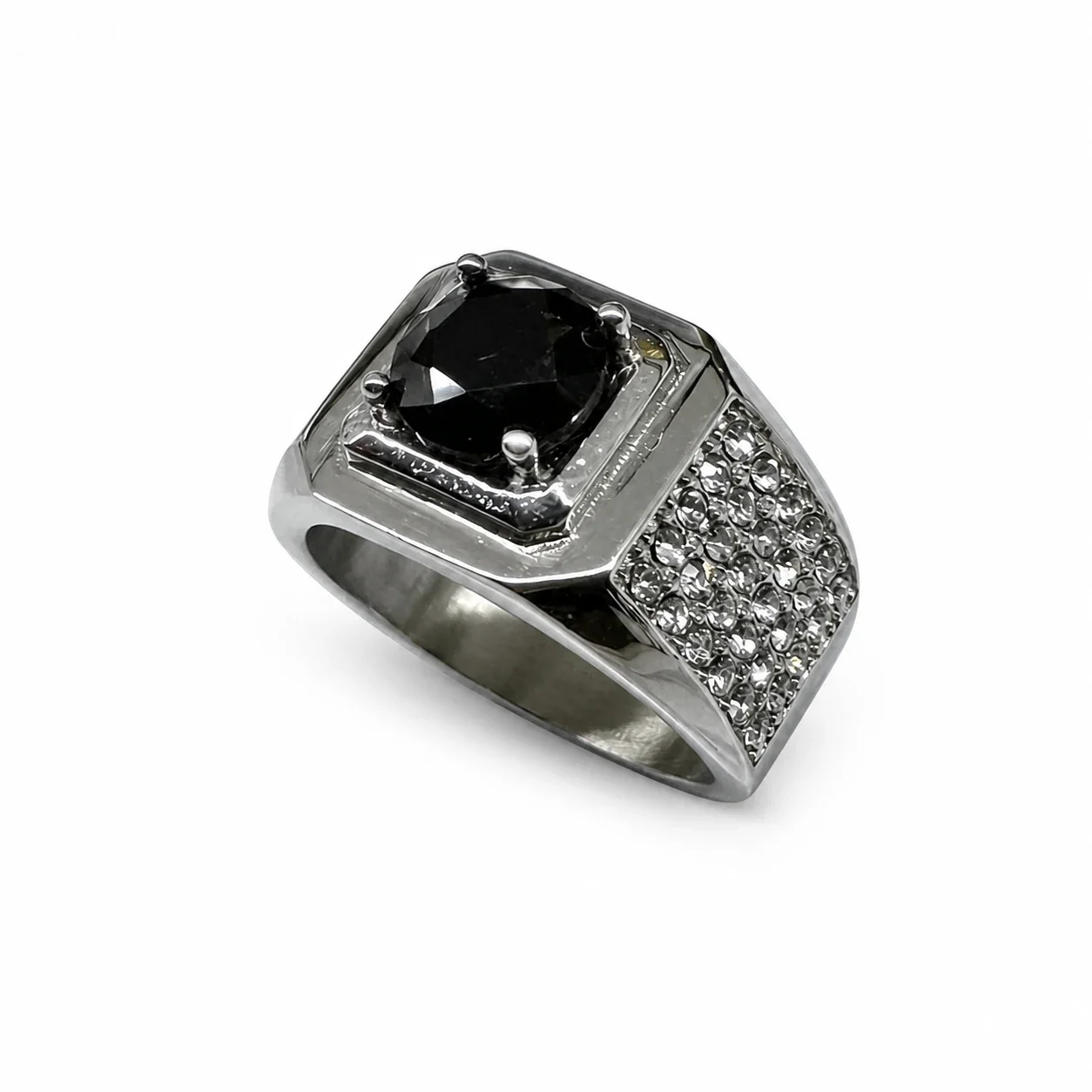 Bold 316 Stainless Steel Cushion CZ Signet Ring - Black