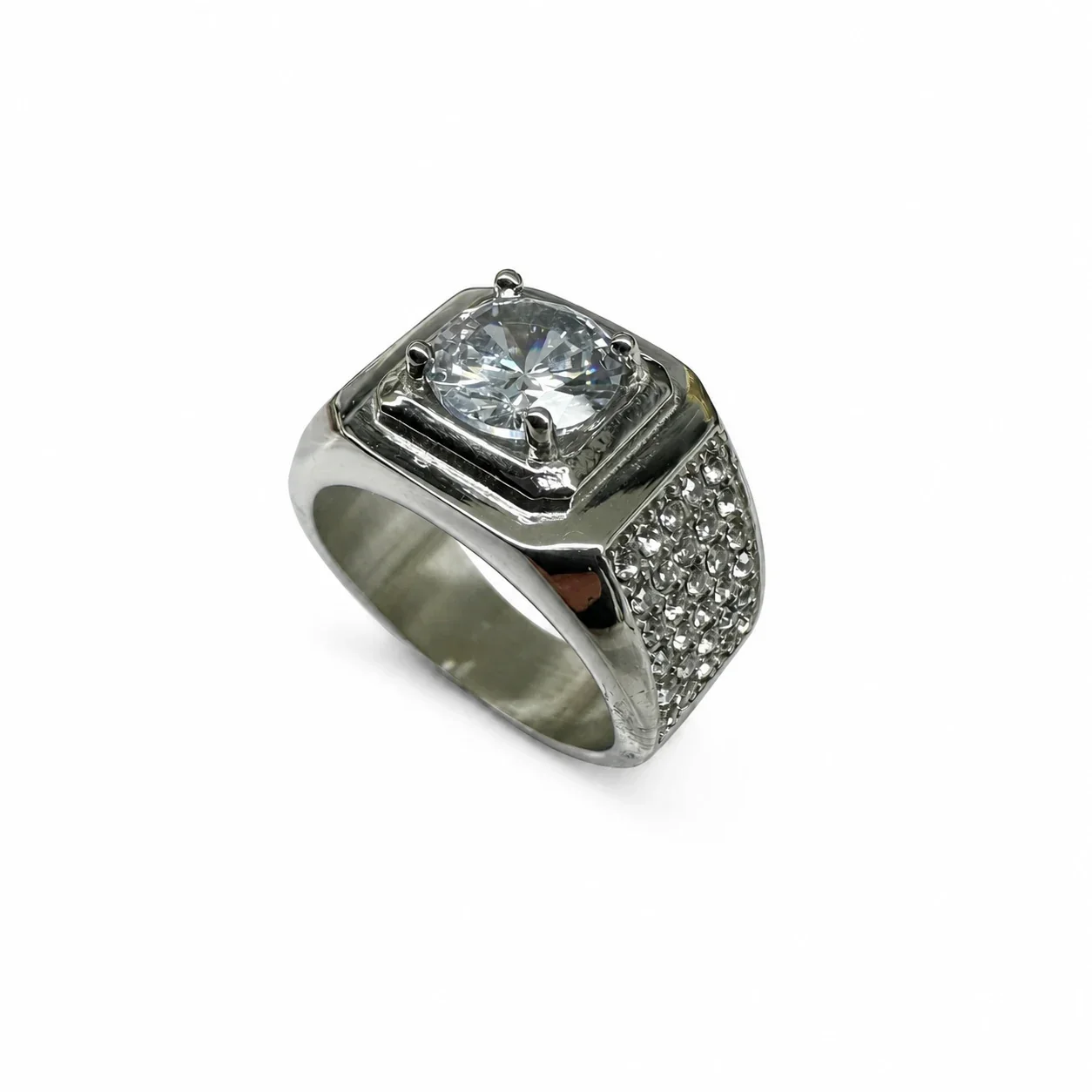 Bold 316 Stainless Steel Cushion CZ Signet Ring - Clear