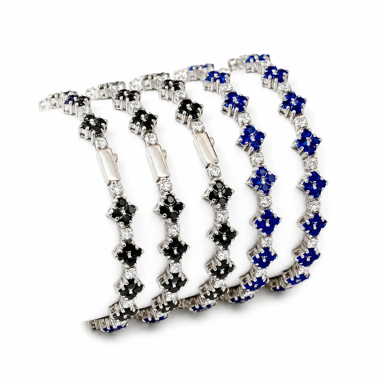 Clover Silver-Tone 316 Stainless Steel Tennis Bracelet