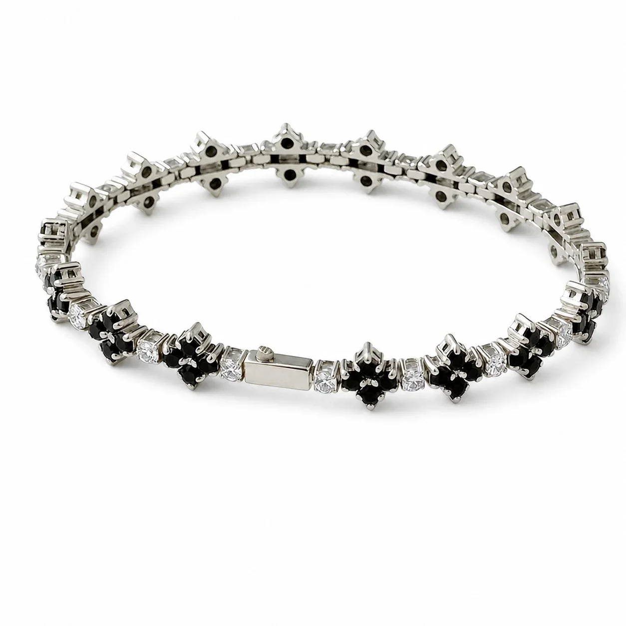 Clover Silver-Tone 316 Stainless Steel Tennis Bracelet