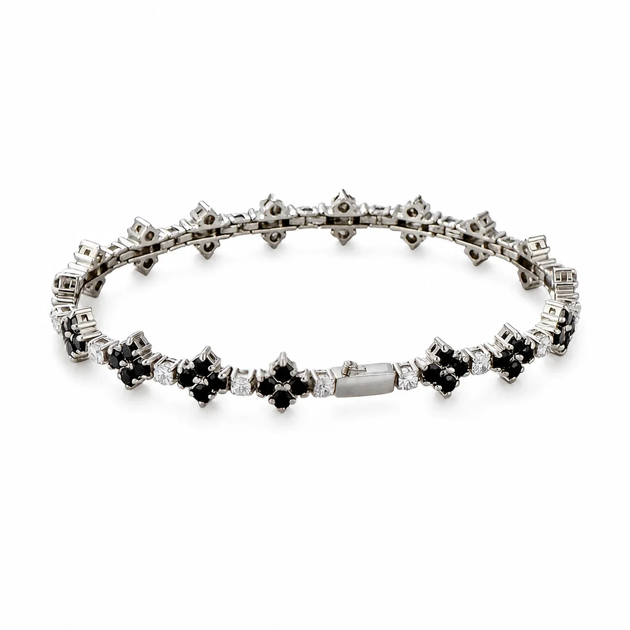 Clover Silver-Tone 316 Stainless Steel Tennis Bracelet - Silver Black Clover