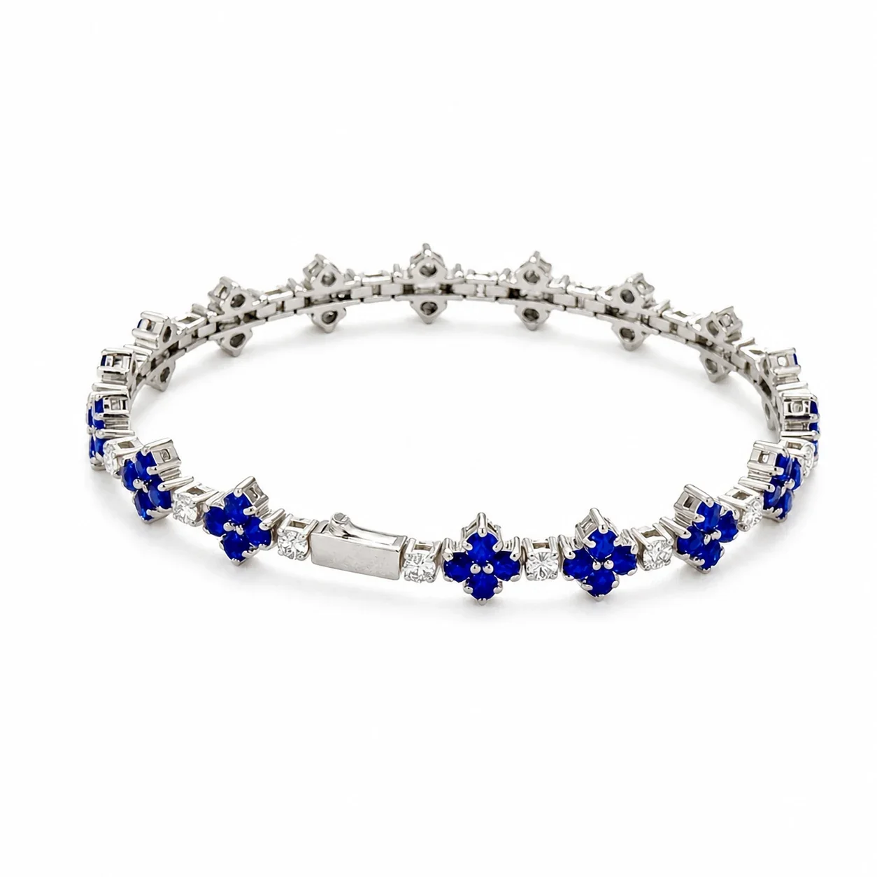 Clover Silver-Tone 316 Stainless Steel Tennis Bracelet - Silver Blue Clover