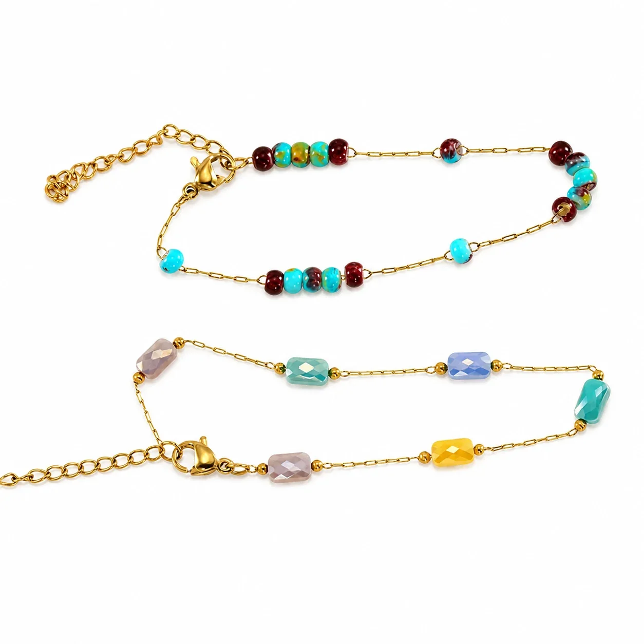 Artful Gold-Plated Paperclip Chain Bead Bracelet