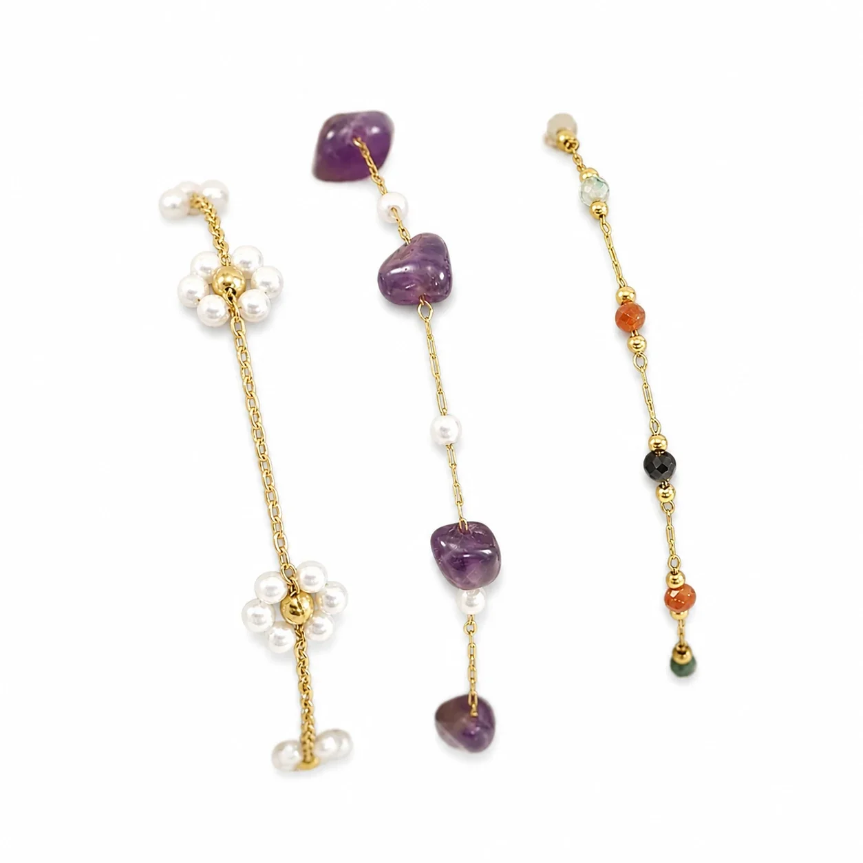 Artful Gold-Plated Paperclip Chain Bead Bracelet