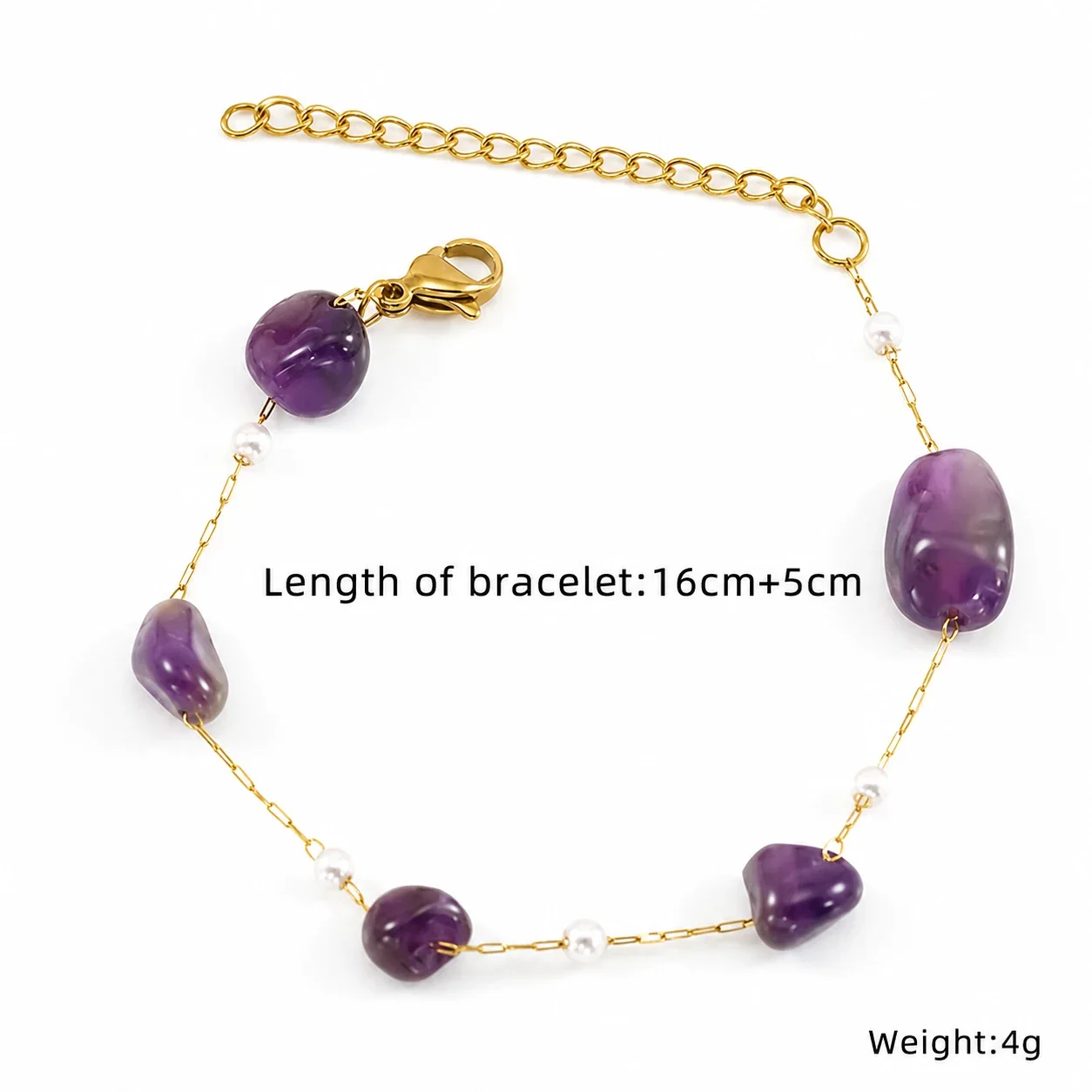 Artful Gold-Plated Paperclip Chain Bead Bracelet - Style H558
