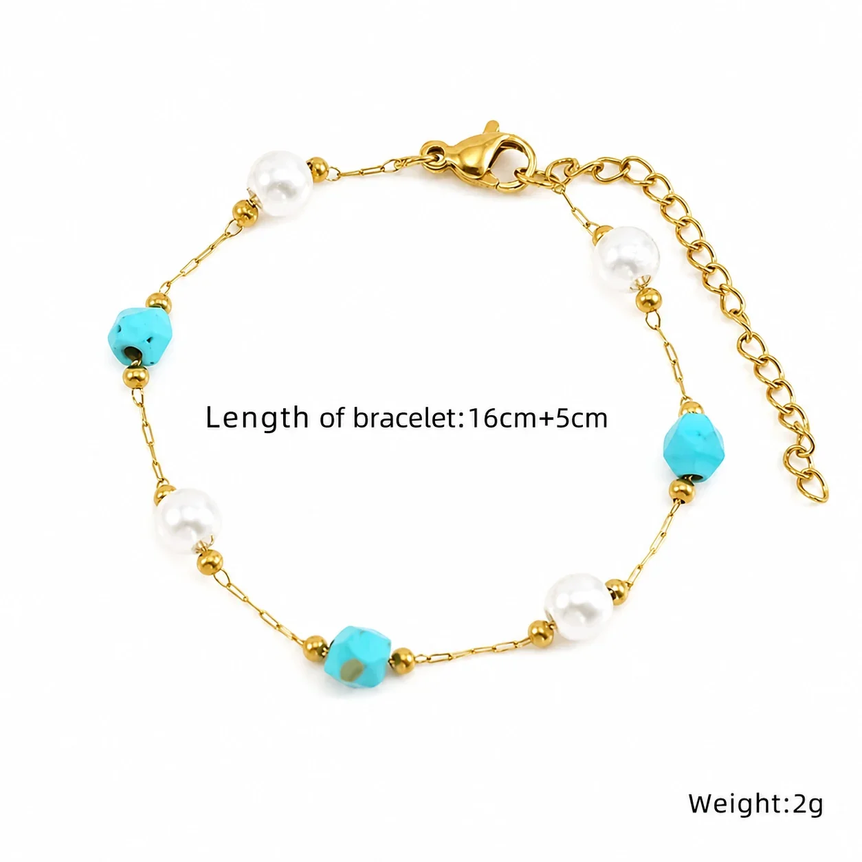 Artful Gold-Plated Paperclip Chain Bead Bracelet - Style H560