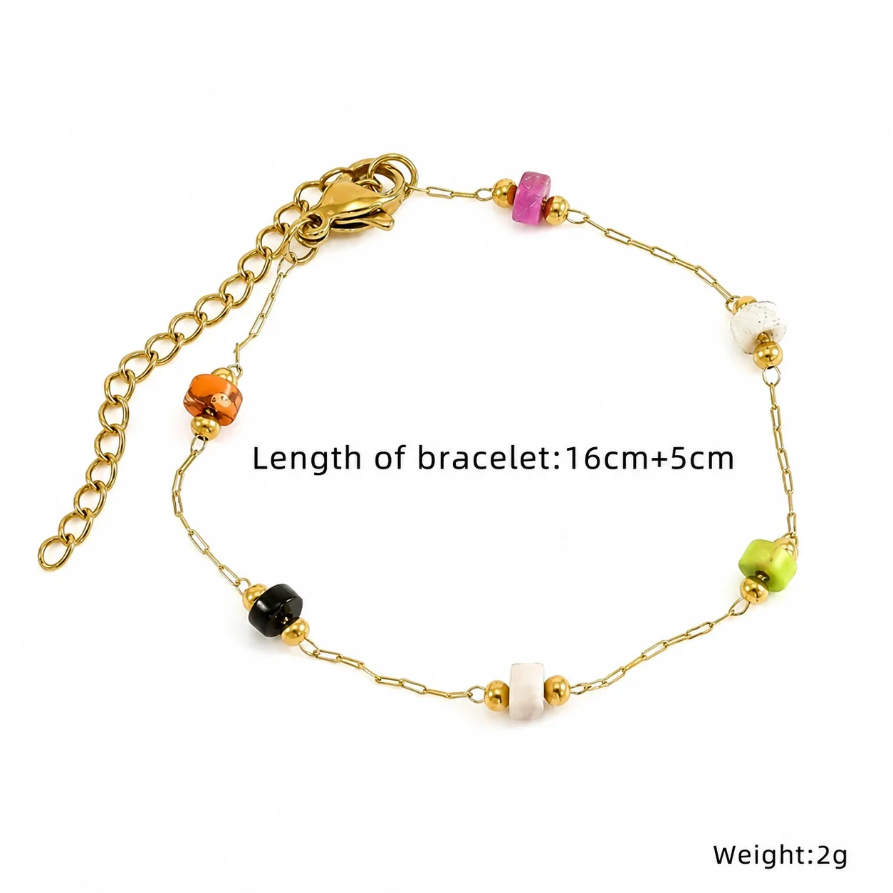 Artful Gold-Plated Paperclip Chain Bead Bracelet - Style H577