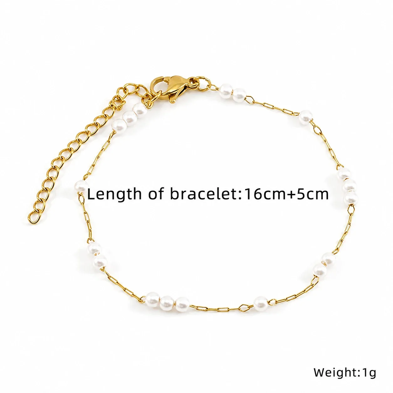 Artful Gold-Plated Paperclip Chain Bead Bracelet - Style H590