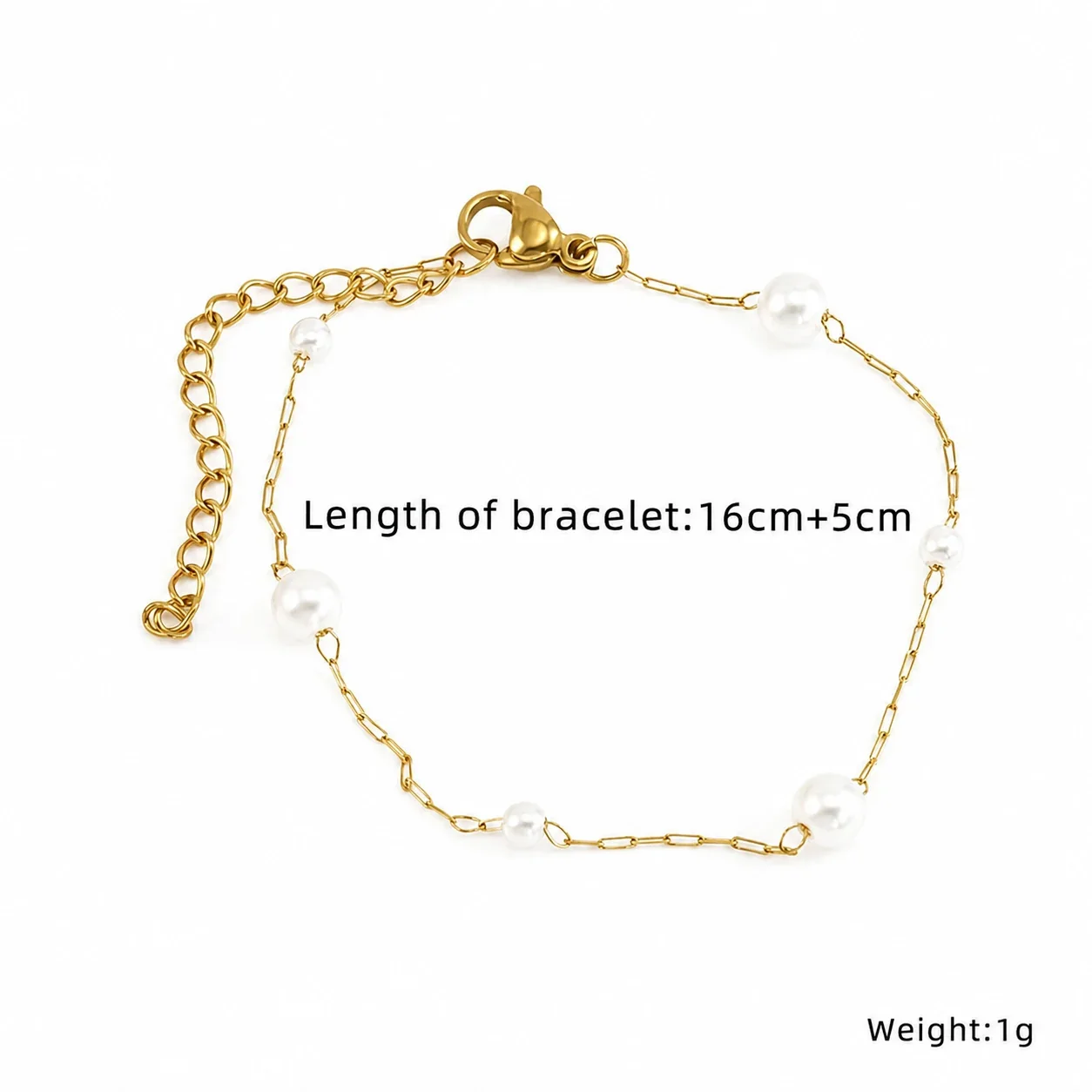 Artful Gold-Plated Paperclip Chain Bead Bracelet - Style H591