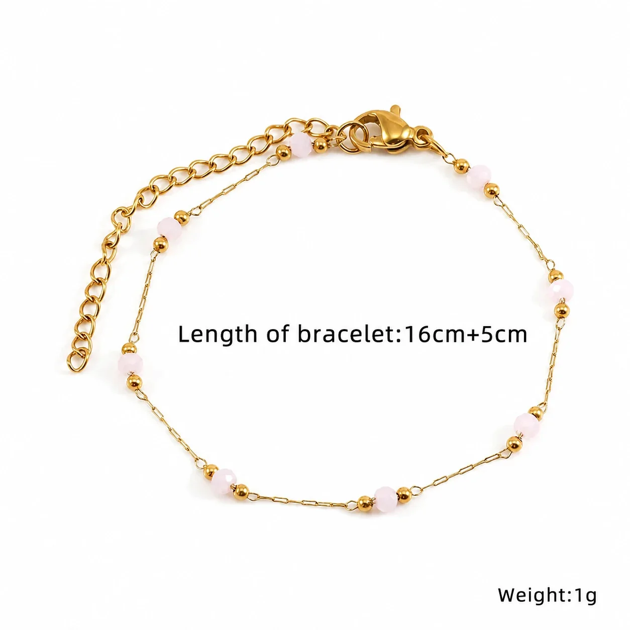 Artful Gold-Plated Paperclip Chain Bead Bracelet - Style H541