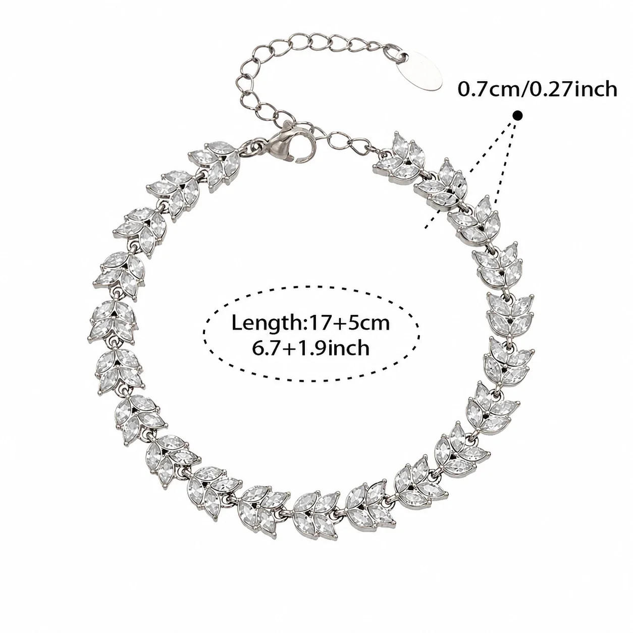 Radiant Gold-Plated 316L Marquise Leaf CZ Jewelry Set - Silver CZ 17+5 cm