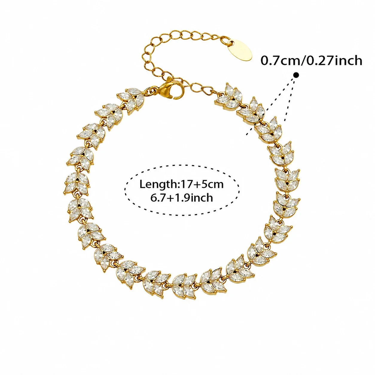 Radiant Gold-Plated 316L Marquise Leaf CZ Jewelry Set - Gold CZ 17+5 cm