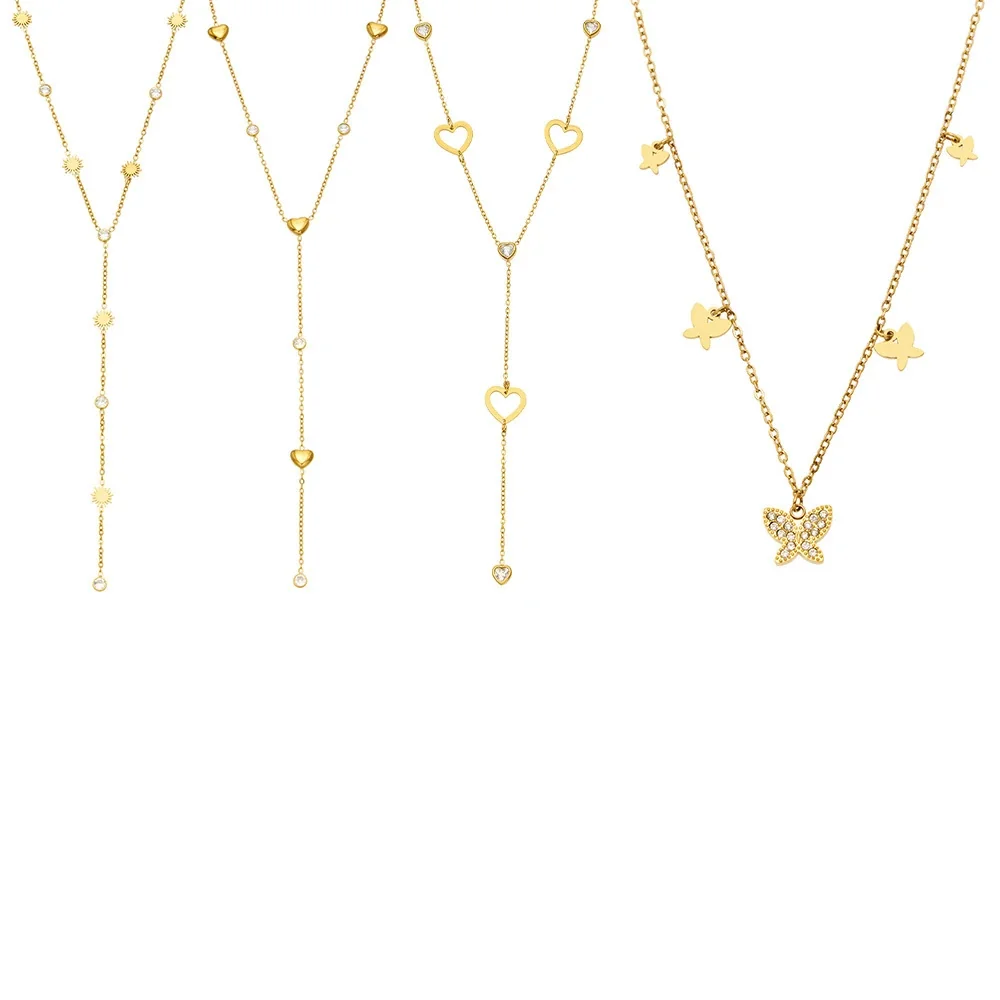 Delicate 18K Gold-Plated Y Drop Heart CZ Necklace