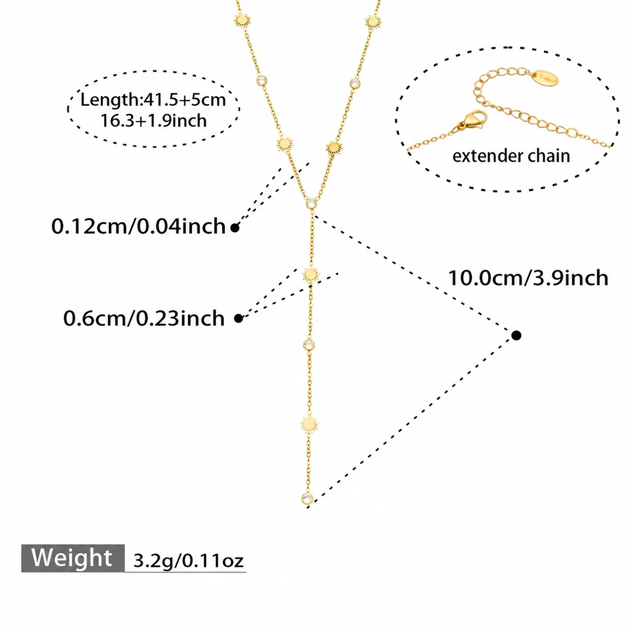 Delicate 18K Gold-Plated Y Drop Heart CZ Necklace - Gold Sunflower CZ Y 41.5+5 cm