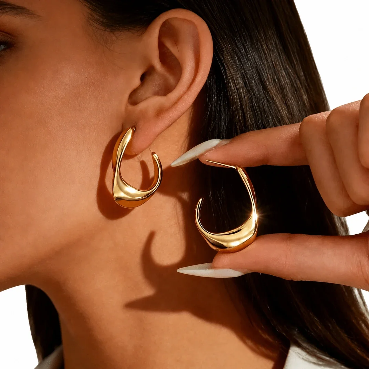 Sculptural 316 Stainless Steel Crescent Hoop Earrings