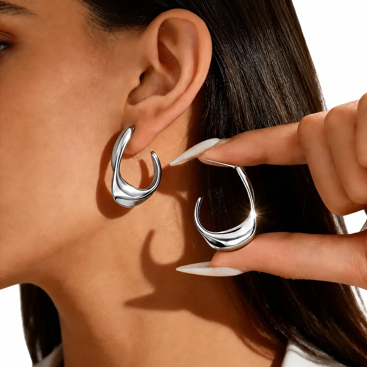 Sculptural 316 Stainless Steel Crescent Hoop Earrings