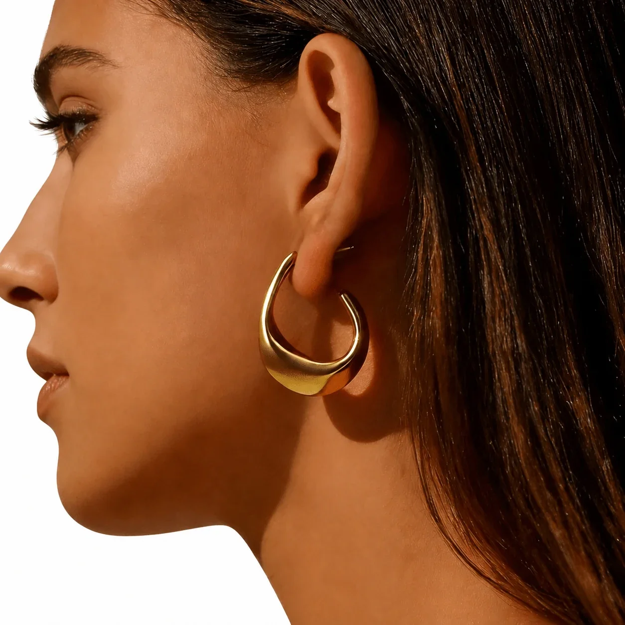 Sculptural 316 Stainless Steel Crescent Hoop Earrings