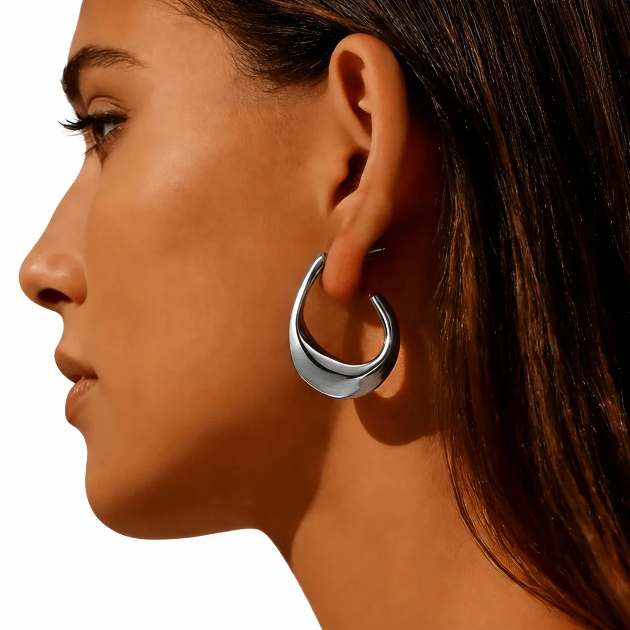 Sculptural 316 Stainless Steel Crescent Hoop Earrings