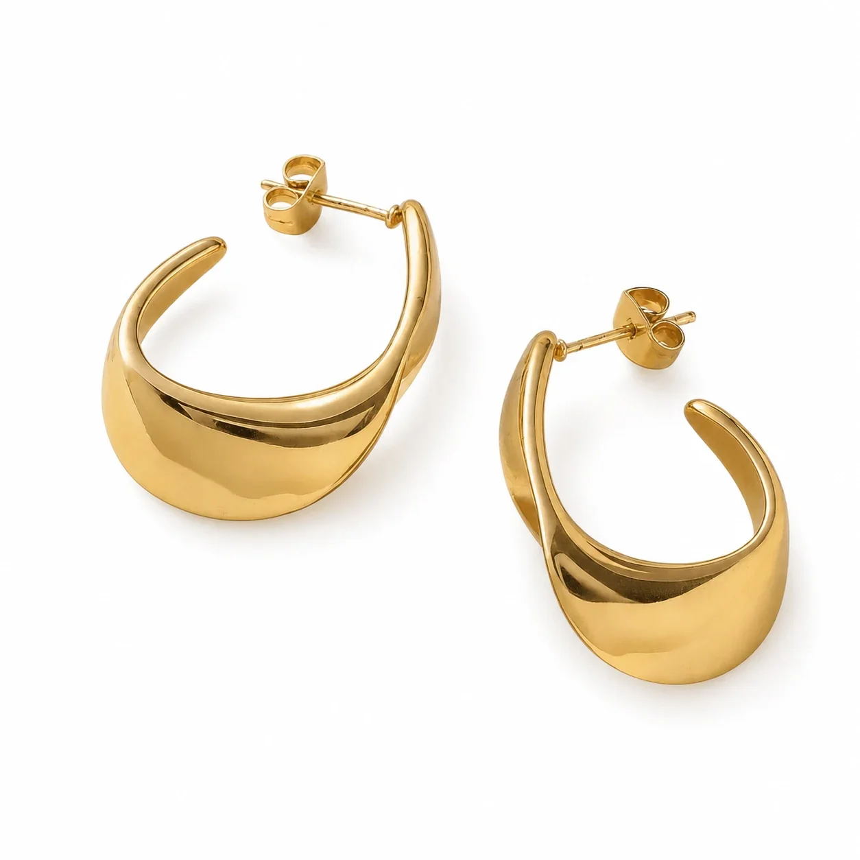 Sculptural 316 Stainless Steel Crescent Hoop Earrings - Gold