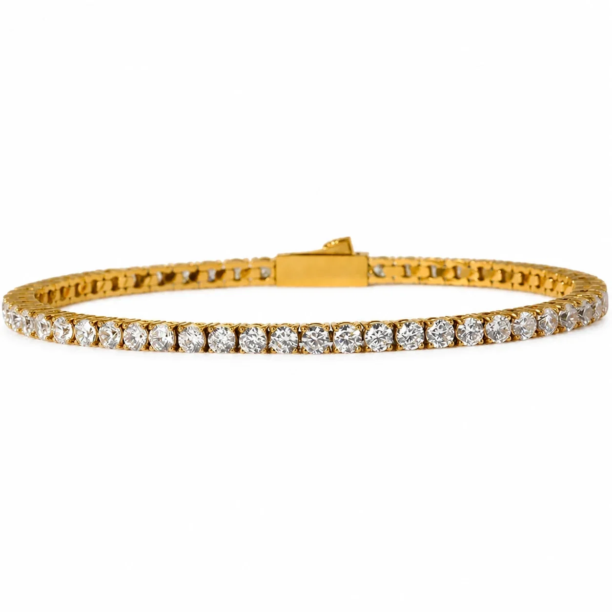 Polished 316 Stainless Round CZ Tennis Bracelet - 18K Gold mm cm