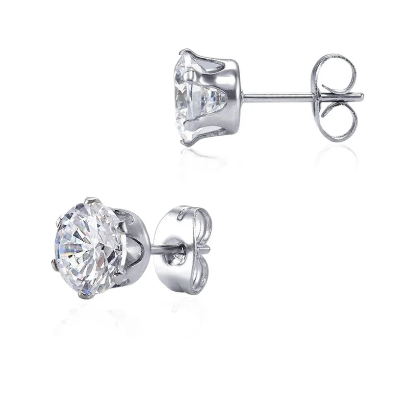 Brilliant Stainless Steel Six-Prong CZ Stud Earrings