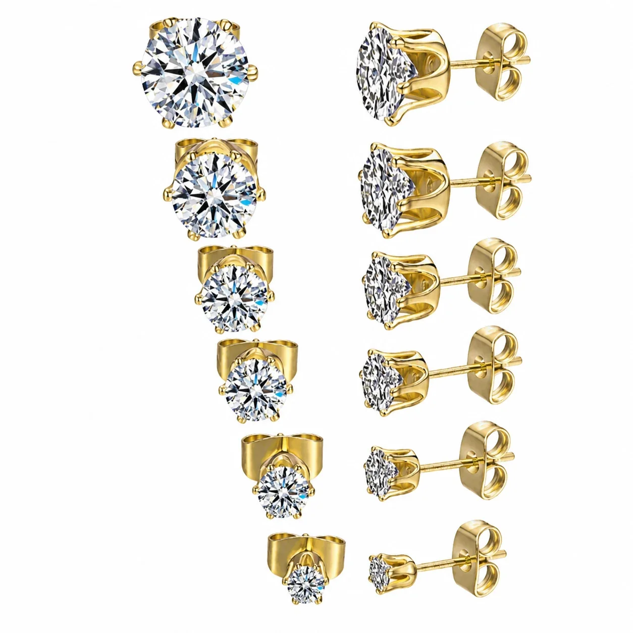 Brilliant Stainless Steel Six-Prong CZ Stud Earrings