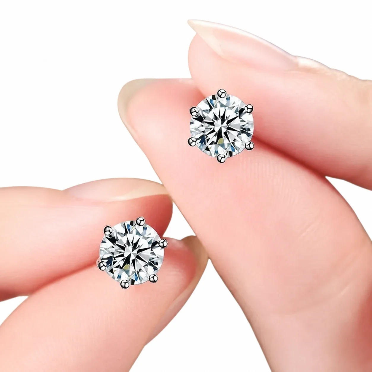 Brilliant Stainless Steel Six-Prong CZ Stud Earrings