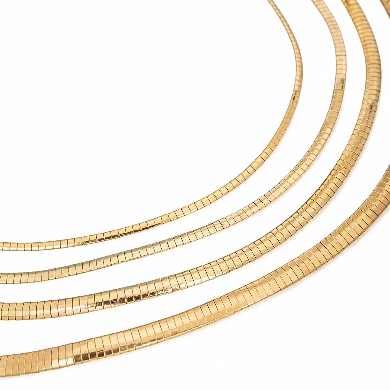 Sleek Gold PVD Ribbed Omega Chain Necklace